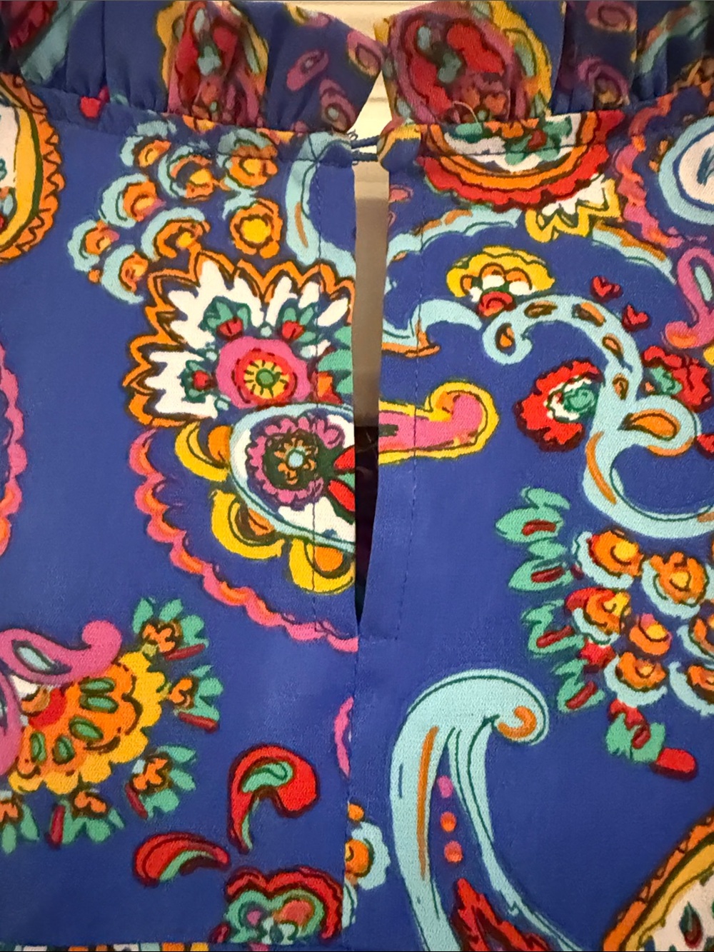 Wonder Women’s Bright Blue Paisley Ruffle Blouse - Picture 8 of 8